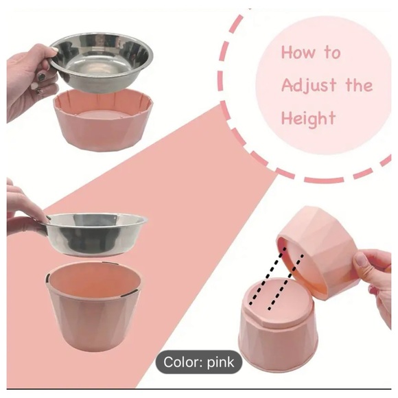 Pet Elevated Stainless Steel Bowl in Pink NIB with 3 Adjustale Heights - Picture 5 of 16